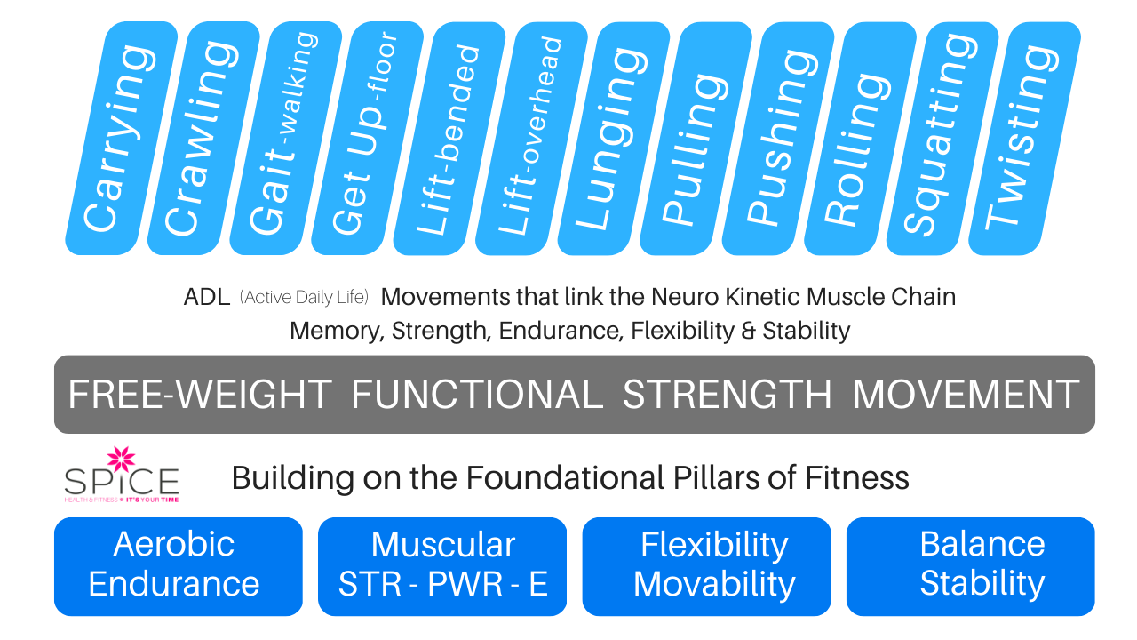 Functional strength training showing the 12 functional movements